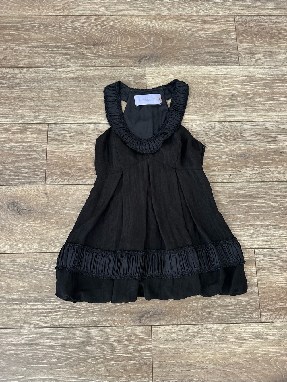 Vera Wang Lavender Label Black Bubble Skirt Halter Dress 100% Silk Lining Size 2